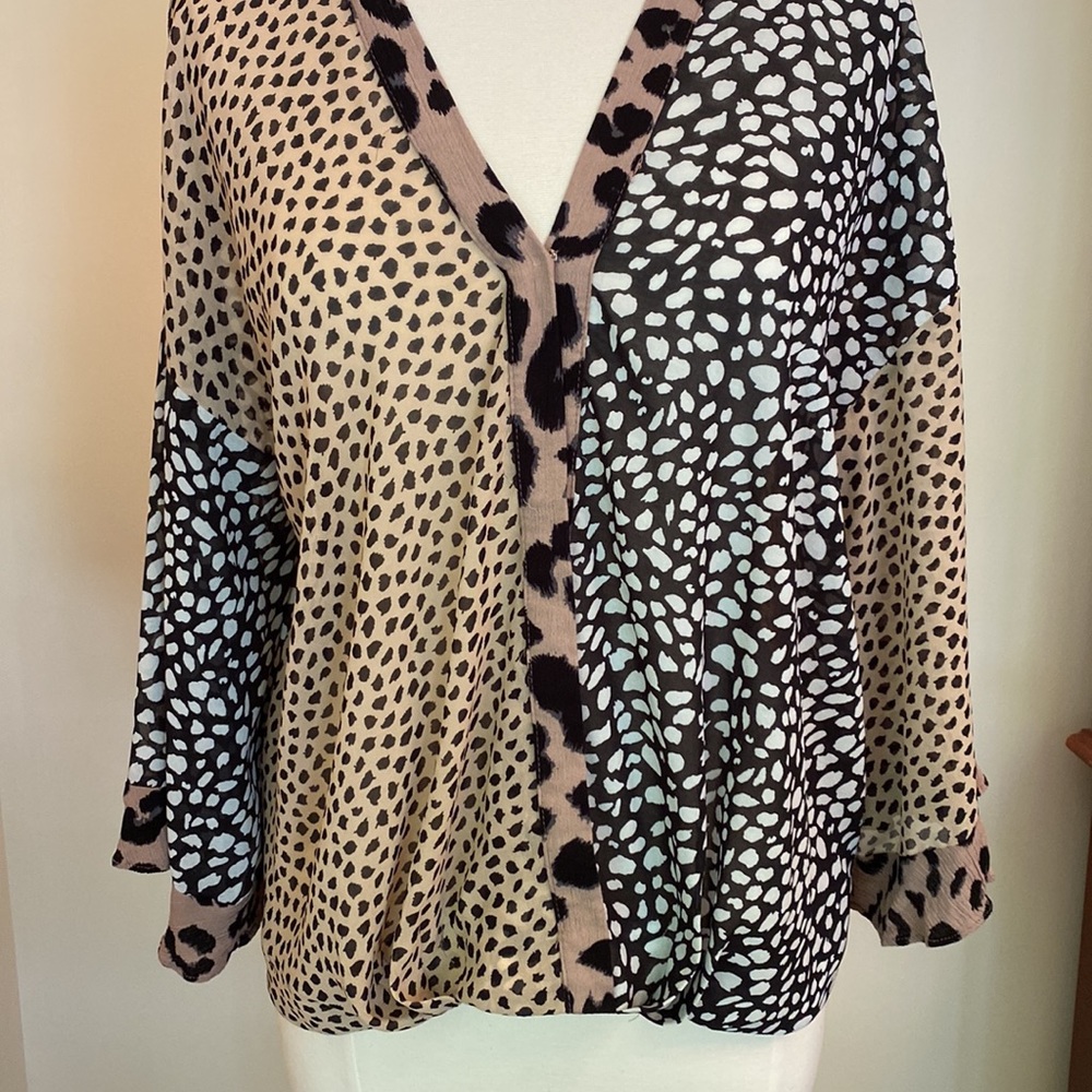 Umgee Animal Patchwork Print Open Bell Ruffle Tri… - image 3